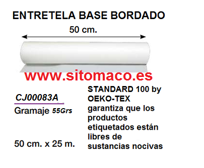 ENTRETELA BASE DE BORDAR BLANCA 55 Grs  ANCHO 50cm ROLLO 25 mtrs